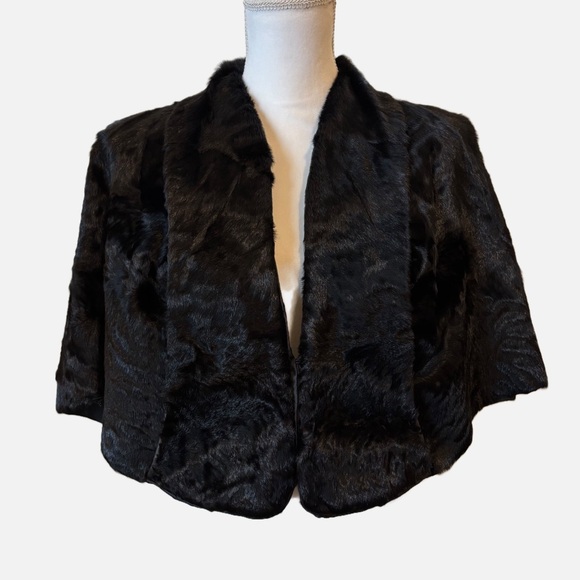 Vintage Jackets & Blazers - Vintage Karakul Lamb Fur Wrap Cape Jacket Shawl Black